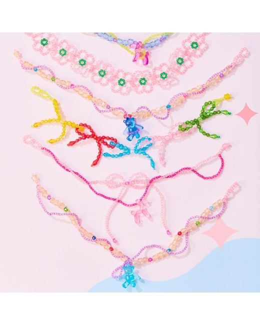 Tillie Beads Blue Colorful Playful Ribbon Bead Necklace