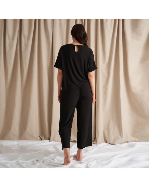 Pretty You London Black Bamboo Frill Tee Trouser Set In