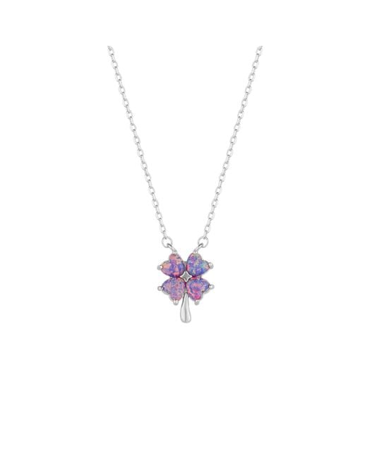 Spero London Metallic Opal Four Leaf Clover Sterling Necklace