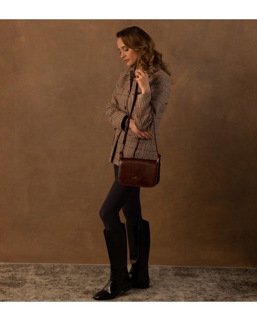Time Resistance Brown Leather Crossbody Bag For