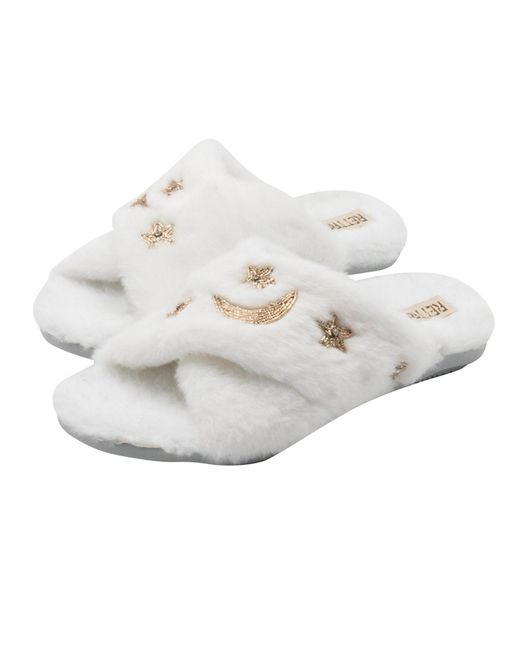 Rettrose White Neutrals Isabel Cream Luxury Plush Diamanté Embellished Handmade Slipper