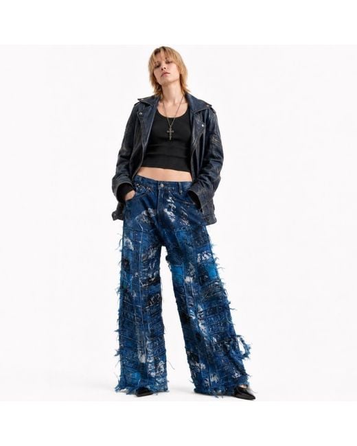 Zasta Studio Blue Wearable Ruins Shredded Wide Leg Colored Denim Pants G