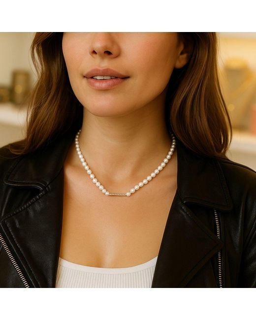 My Little Nature White Freshwater Pearls Necklace With Real Plated Tube Detail