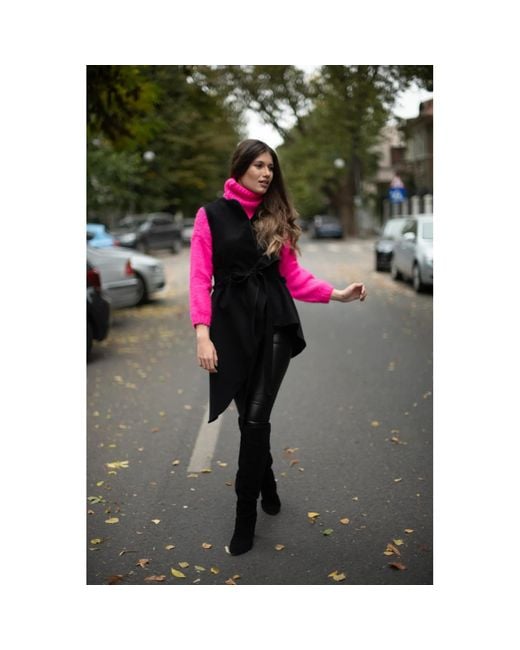 IZABELA MANDOIU Black Vest With Asymmetrical Lines And With Belt