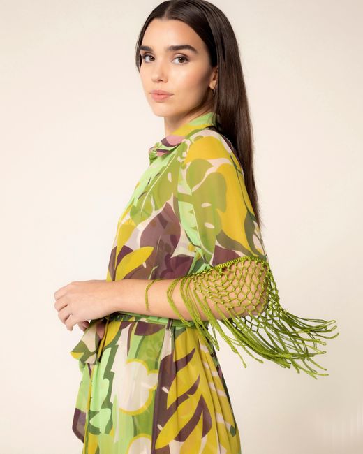 Niza Green Midi Fringed Dress Malia
