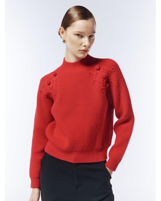 Sour Figs Red Shoulder-Detail Bobble-Knit Jumper