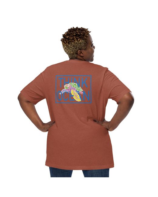 Anchor and Crew Orange Clay Think Ocean Turtle Fluorescence Cotton Embroidered T-Shirt