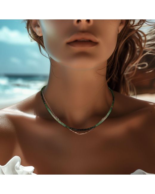 Bombyx House Metallic Birthstone May Emerald Ombre Bead Necklace