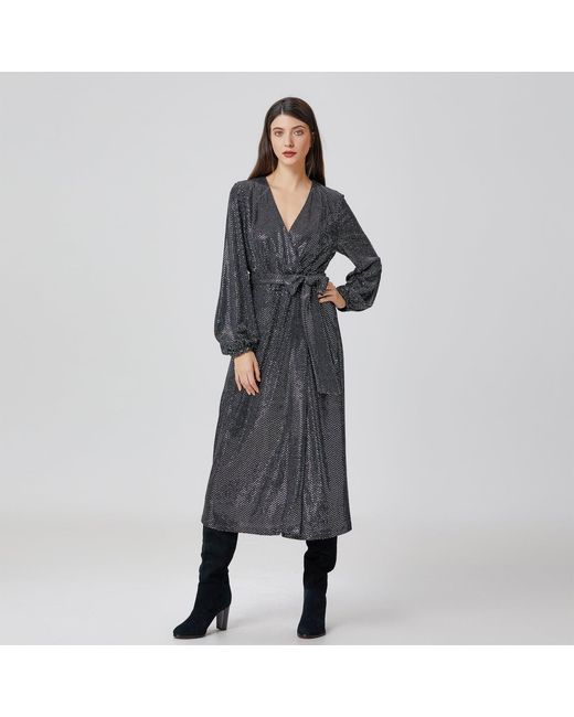 Smart and Joy Black Wrap Effect Glitter Dress