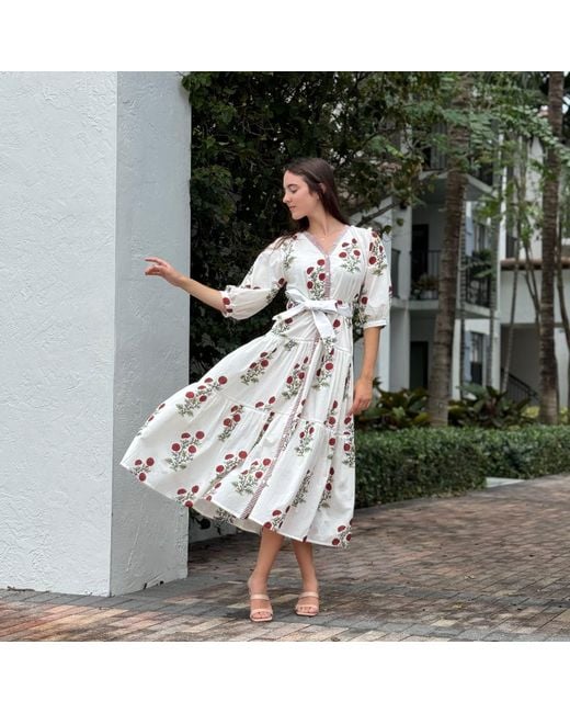 Pick Happy White Botanica Maxi Cotton Dress Rouge