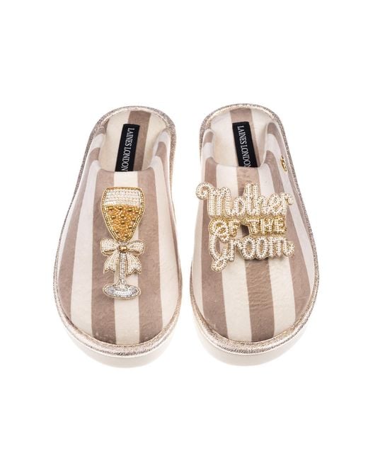 Laines London Multicolor Neutrals Flatform Stripe Closed Toe Slippers With Mother Of The Groom Brooches