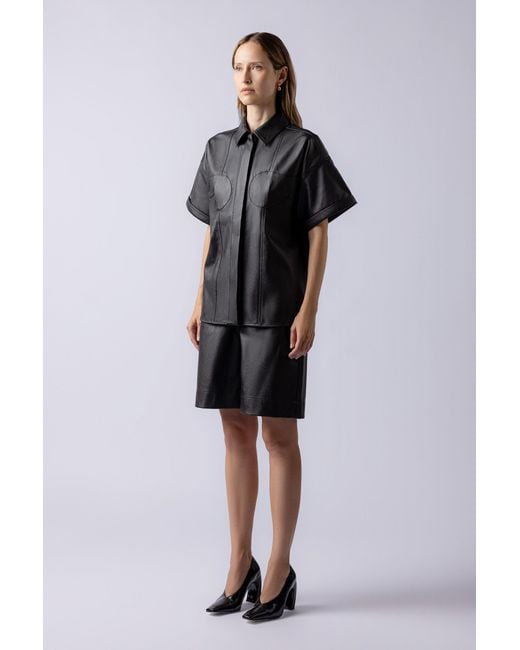 Lendrop Studios Black Mei Short Sleeve Leather Shirt