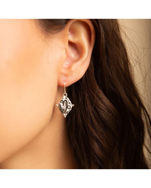 Seven Saints Metallic Capricorn Vintage-Style Dangle Earrings, Rhodium Plated
