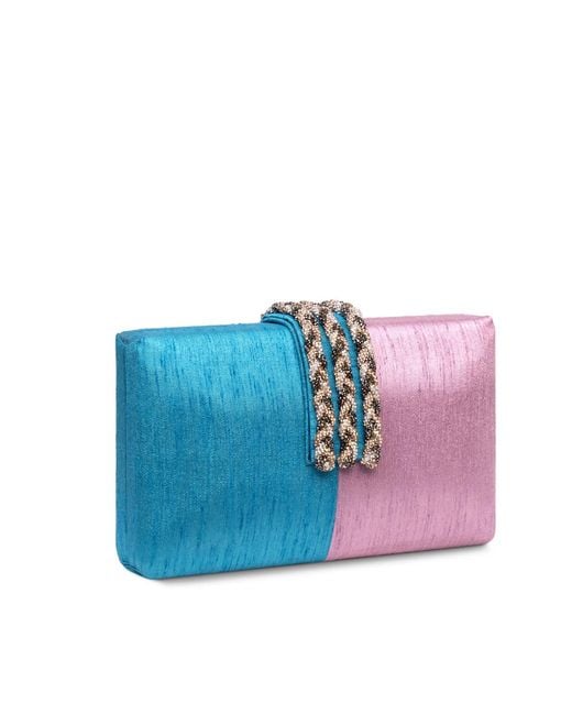 Simitri Blue Cotton Candy Braided Fringe Clutch