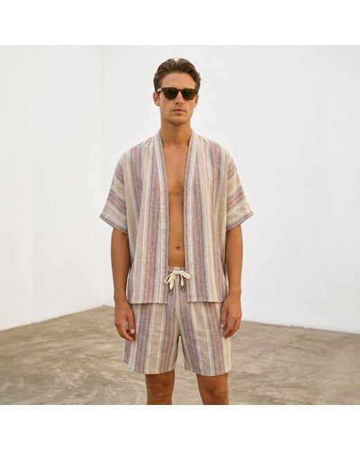 ORIGIN OF HEARTS Natural Neutrals Arden Relaxed Resort Cotton Kimono Shirt for men