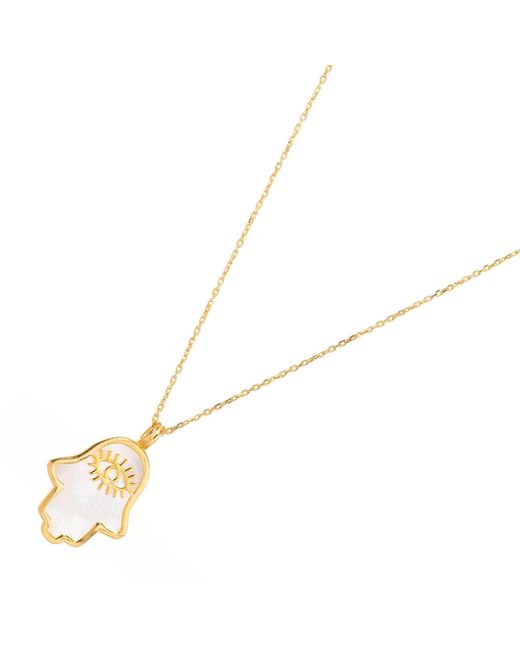 Ebru Jewelry Metallic Pearl Divine Hamsa & Evil Eye Pendant Vermeil Chain Necklace