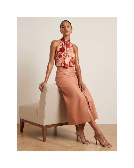 2KStyle Red Dakota Floral Halterneck Satin Effect Blouse