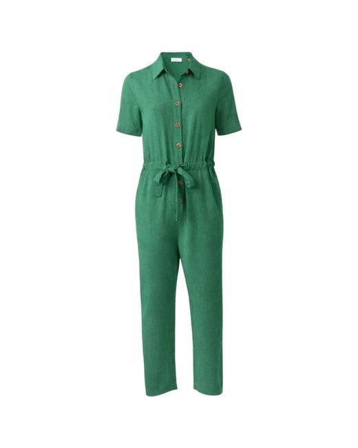 Louche Green Justin Linen Mix Short Sleeve Jumpsuit