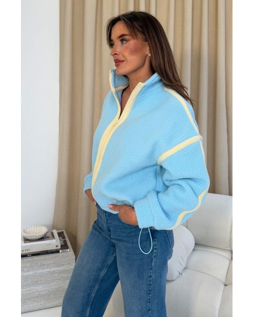 Girl In Mind Blue Lulu Contrast Binding Full Zip Fleece Sky