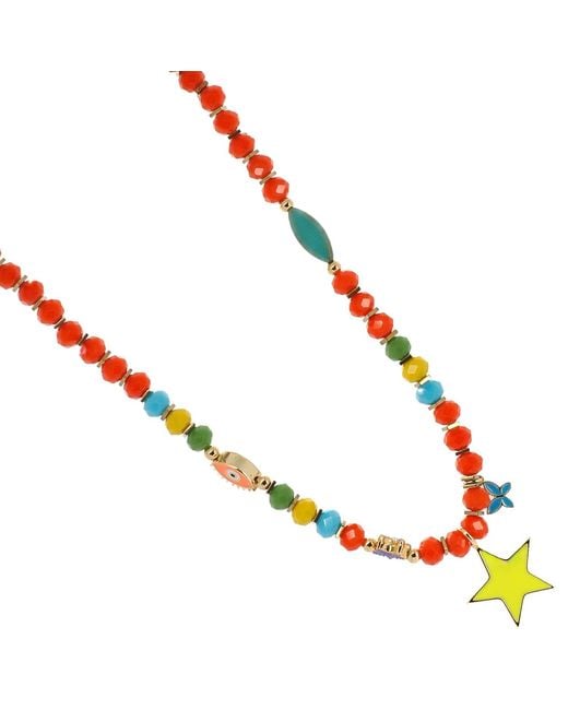 Ebru Jewelry Red Sunshine Star Colorful Beaded Necklace