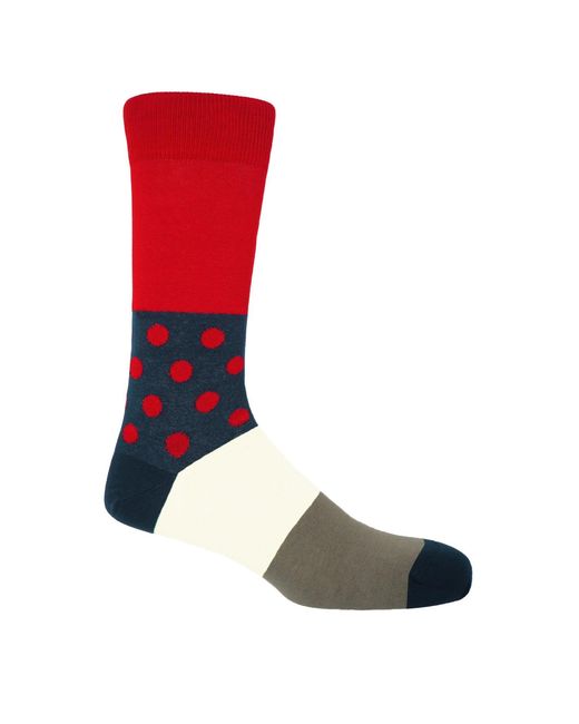 Peper Harow - Made in England White Scarlet Mayfair Crew & Oxford Stripe Trainer Socks 2 Pack for men