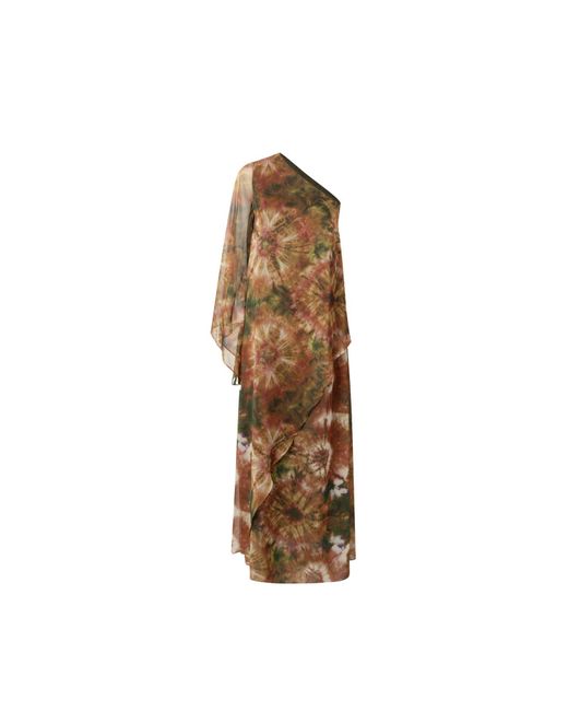 Juan Avellaneda X Seeiou Brown One Shoulder Printed Tie Dye Dress Lia