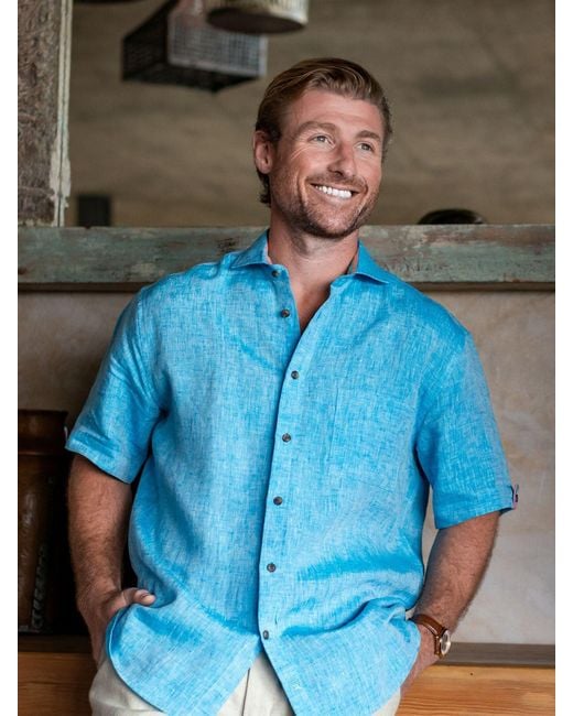 Koy Clothing Blue Nyota Short-Sleeved Linen Shirt for men