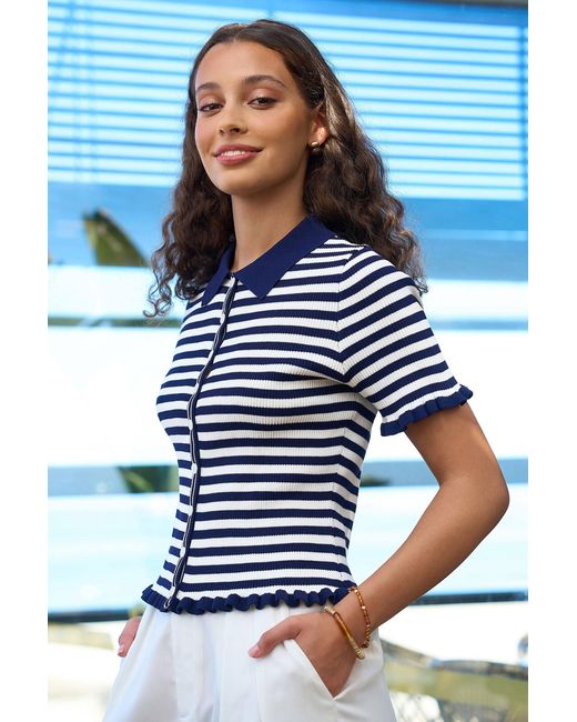 Yumi' Blue Nautical Striped Knitted Top