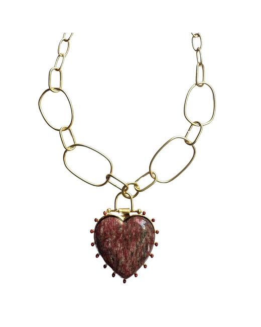 Rare Matters Jewelry Metallic Luxe Jasper Beaded Heart Pendant Necklace
