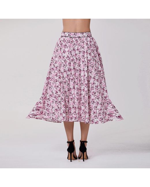 Smart and Joy Gray Floral-Print Cotton Midi Skirt