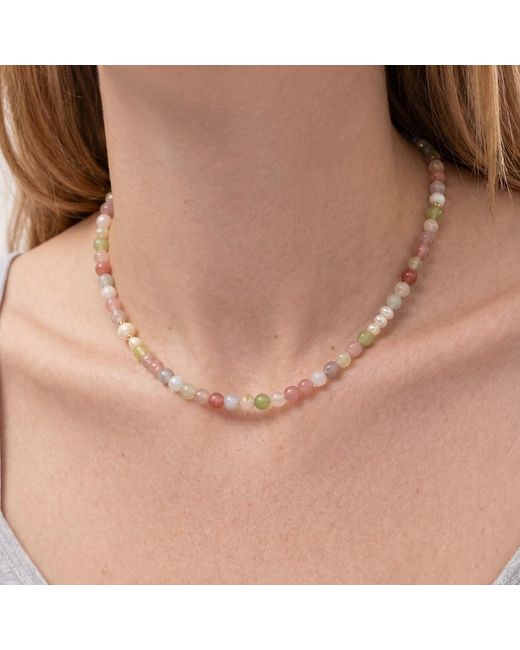 seree Metallic Summer Beaded Gemstone & Pearl Choker Necklace