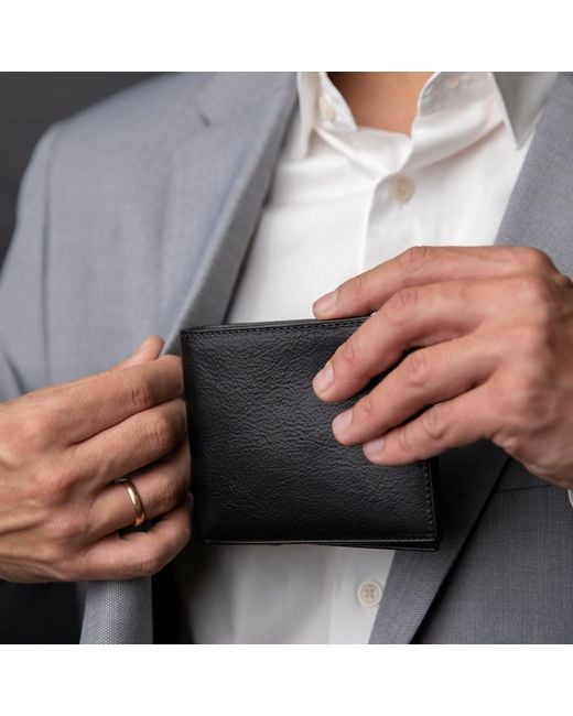 Time Resistance Black Leather Bifold Wallet for men