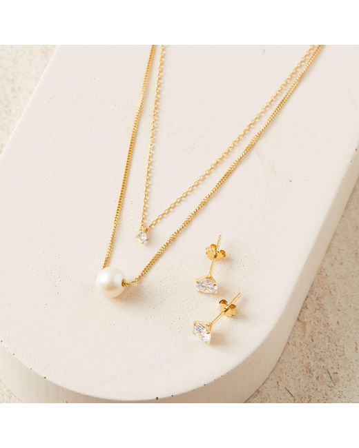 Esterah Metallic Layered Necklace With Pearl & Cubic Zirconia