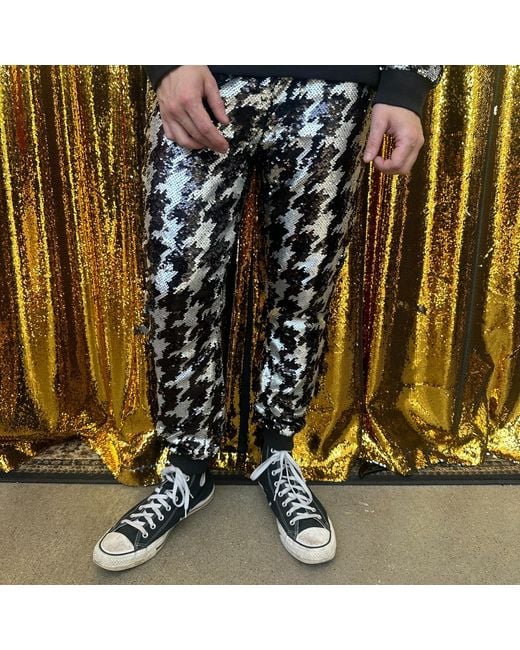 Any Old Iron Black Dogstooth Reversible Sequin Joggers for men