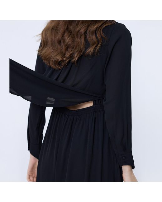 Smart and Joy Black V-Neckline Long Blouse-Dress