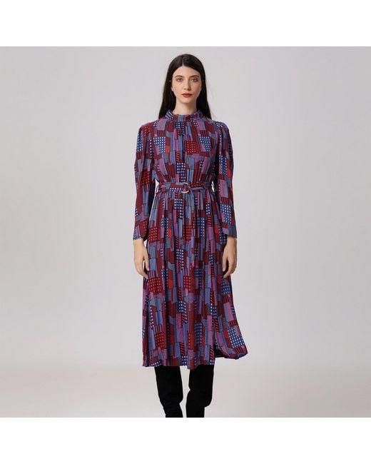 Smart and Joy Purple Geometric Print Viscose Midi Shirt Dress