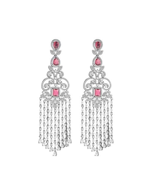 Meraki by Rashmi Bajaj White Antoine De Boucles Wine Cubic Zirconia Earrings