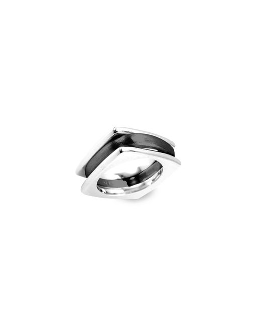 SALLY SKOUFIS Black Shadow Ring With Brushed Premium Rhodium for men