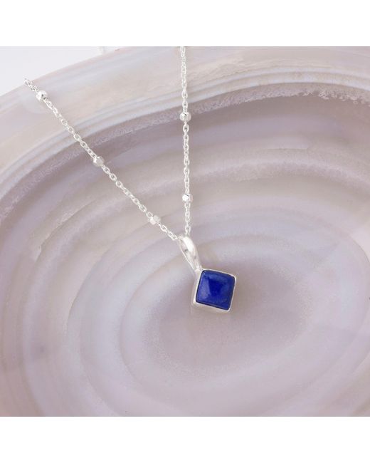Nellou Jewellery Metallic Diamond Lapis Necklace Birthstone September Sterling