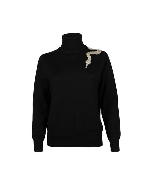 House of Laines London Black Laines Couture Embellished Shoulder Snake Knitted Roll Neck Jumper