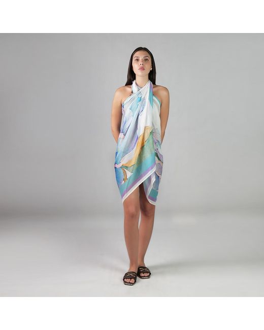 DHARA SHETH DUBAI Blue Fleur Botanical Print Resort Halter-Style Sarong