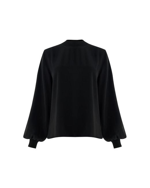 Exquise Black Regular High Neck Blouse