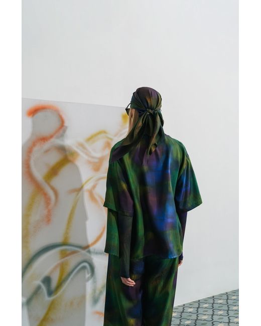 Lost Pattern Green Brooklyn Oversized Silk Shirt