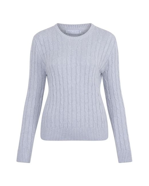 Paul James Knitwear Blue Cotton Taylor Cable Crew Neck Jumper