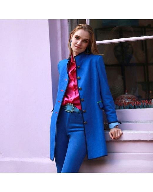 Beatrice von Tresckow Blue Electric Linen Cavalier Coat