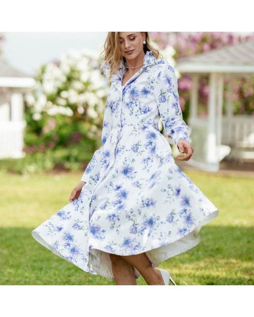 RainSisters Blue Midi Length Coat With Flower Print: Floral