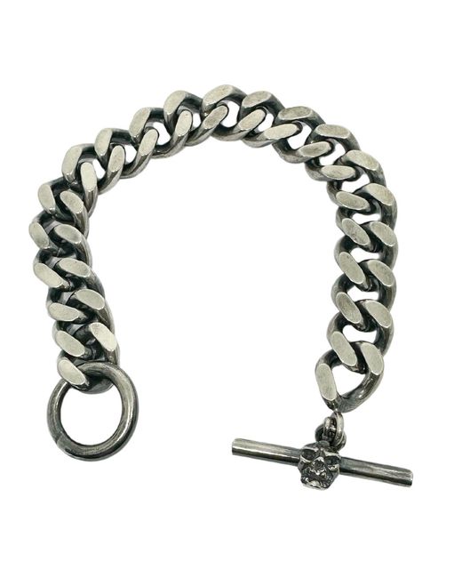 Tg-Jewellery by Tamara Gervasio Black Skull Heavy Curb Chain Bracelet T-Bar Skull Japanese Power Sign – Sterling for men