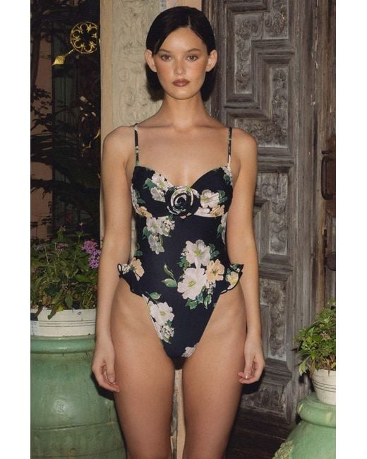 Montce Black Liz Floral Devin Rosa Ruffle One-Piece