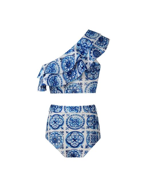 Nur Karaata Blue Cliantha Bleu Blanc Bikini Set