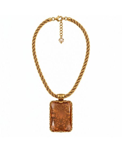 Vstyle Metallic Amber Copper Crystal Filigree Necklace
